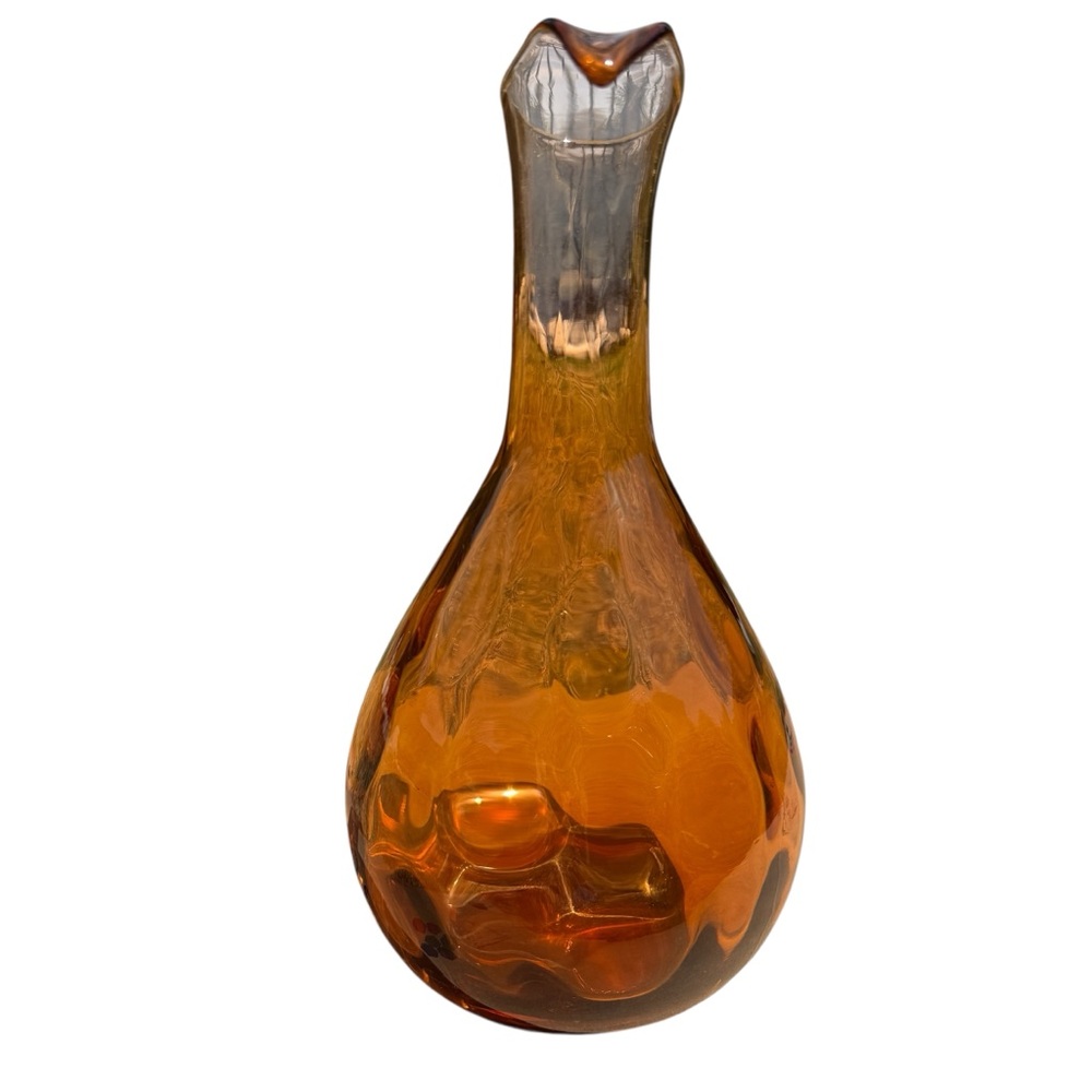 Mid Century Amber Swung Glass Vase 10” MCM Viking Style Retro Art Glass Vintage - Picture 6 of 12